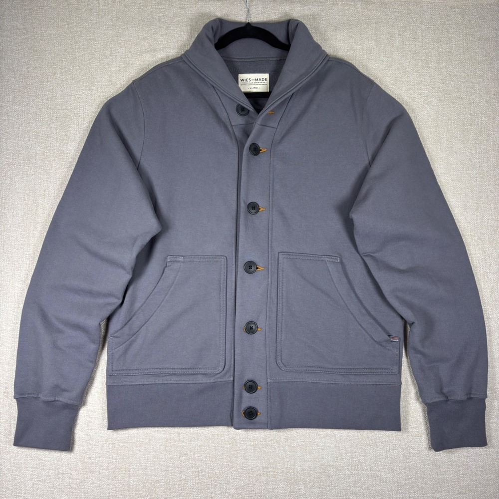 Wies-Made Mens XL Bodega Cardigan Jacket Grey Pebble Cotton French Terry USA
